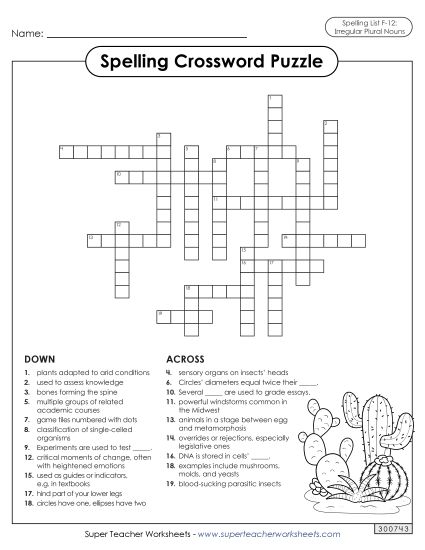 Worksheets and Puzzles - Crossword (F-12) (Printable PDF Worksheet)
