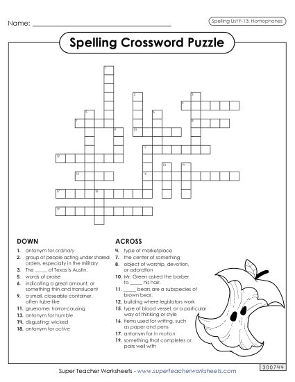 Worksheets and Puzzles - Crossword (F-13) (Printable PDF Worksheet)