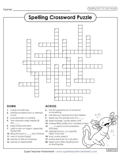 Worksheets and Puzzles - Crossword (F-15) (Printable PDF Worksheet)