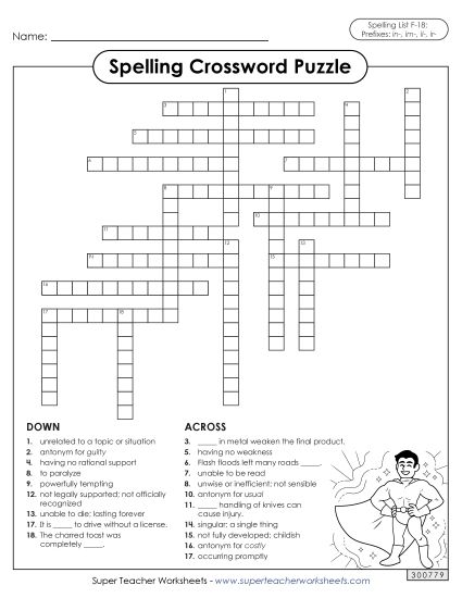 Worksheets and Puzzles - Crossword (F-18) (Printable PDF Worksheet)