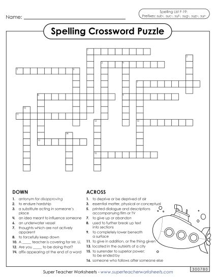 Worksheets and Puzzles - Crossword (F-19) (Printable PDF Worksheet)