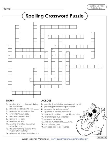 Worksheets and Puzzles - Crossword (F-22) (Printable PDF Worksheet)