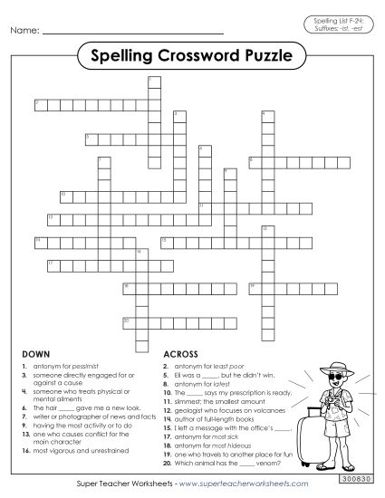 Worksheets and Puzzles - Crossword (F-24)  (Printable PDF Worksheet)