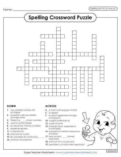Worksheets and Puzzles - Crossword (F-5) (Printable PDF Worksheet)