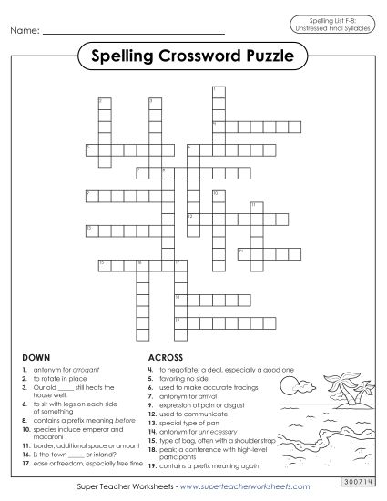 Worksheets and Puzzles - Crossword (F-8)  (Printable PDF Worksheet)