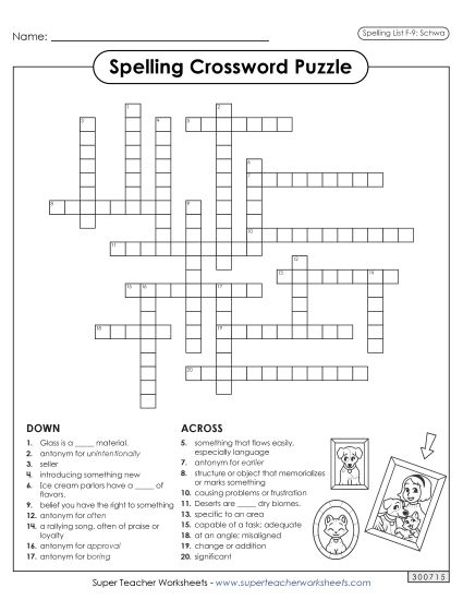 Worksheets and Puzzles - Crossword (F-9) (Printable PDF Worksheet)