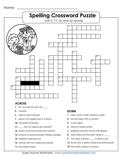Worksheets - Crossword Puzzle (C-11) (Printable PDF Worksheet)