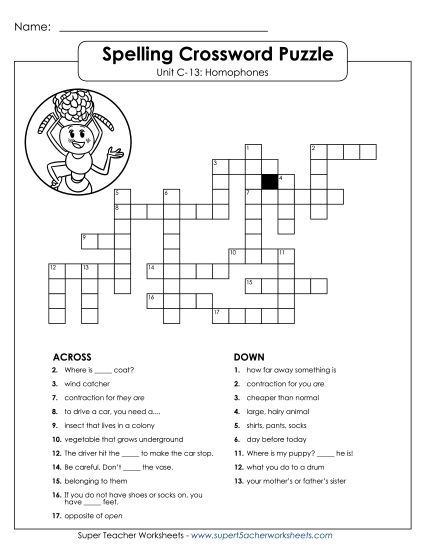 Worksheets - Crossword Puzzle (C-13) (Printable PDF Worksheet)