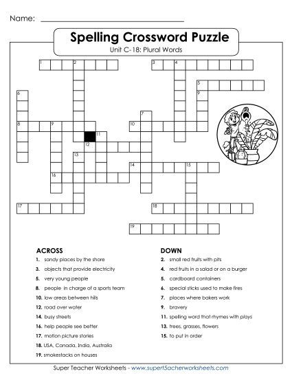 Worksheets - Crossword Puzzle (C-18) (Printable PDF Worksheet)