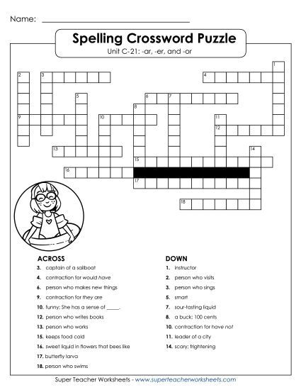 Worksheets - Crossword Puzzle (C-21) (Printable PDF Worksheet)