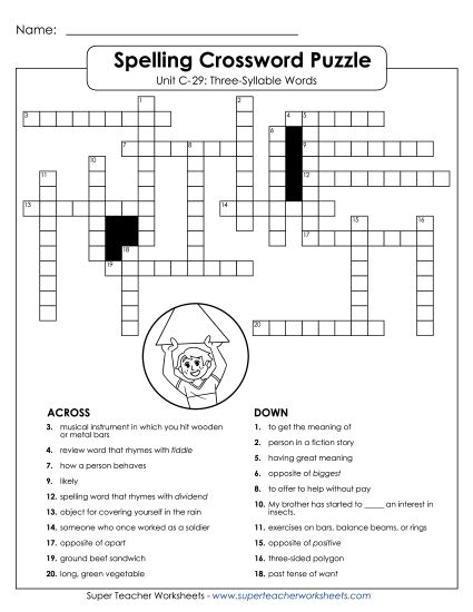 Worksheets - Crossword Puzzle (C-29) (Printable PDF Worksheet)