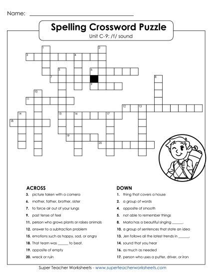 Worksheets - Crossword Puzzle (C-9) (Printable PDF Worksheet)