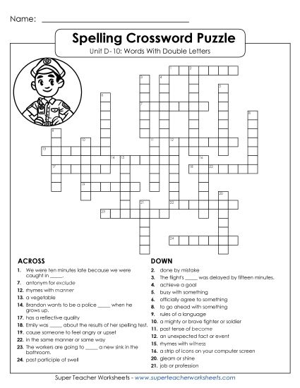 Worksheets - Crossword Puzzle (D-10)  (Printable PDF Worksheet)