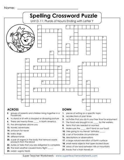 Worksheets - Crossword Puzzle (D-11)  (Printable PDF Worksheet)