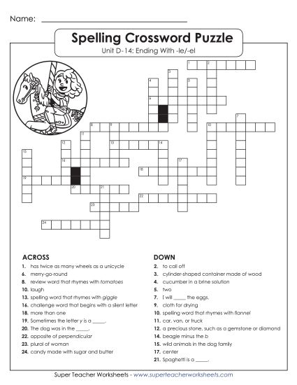 Worksheets - Crossword Puzzle (D-14) (Printable PDF Worksheet)
