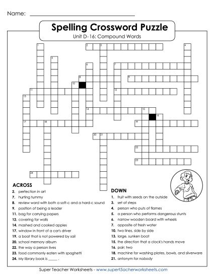 Worksheets - Crossword Puzzle (D-16) (Printable PDF Worksheet)