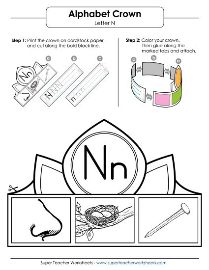 Craft - Crown: Letter N (Printable PDF Worksheet)