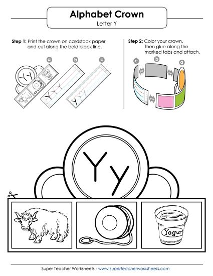 Craft - Crown: Letter Y (Printable PDF Worksheet)