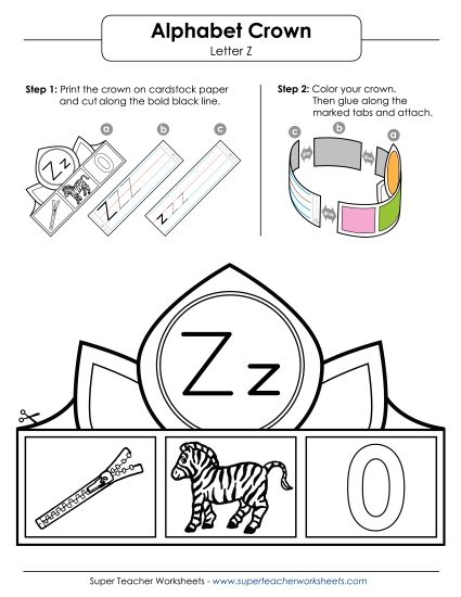 Craft - Crown: Letter Z (Printable PDF Worksheet)