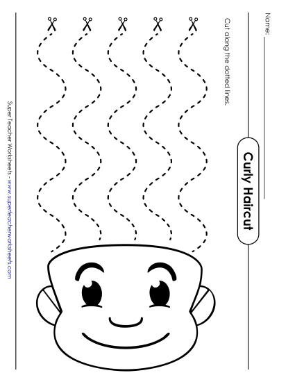 Cut Along the Lines - Curly Haircut (Printable PDF Worksheet)