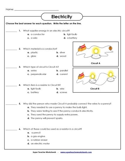 Current Electricity - Current Electricity - Multiple Choice (Printable PDF Worksheet)