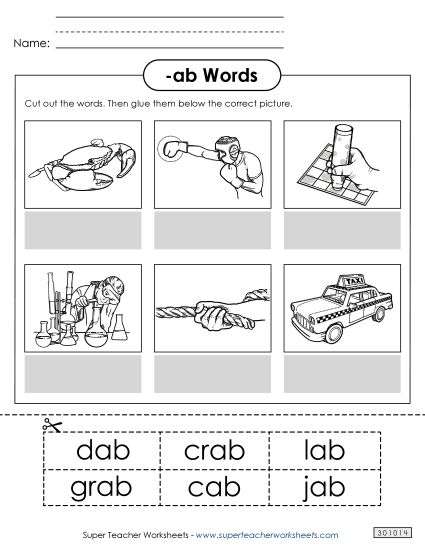 Worksheets - Cut and Glue (-ab) (Printable PDF Worksheet)