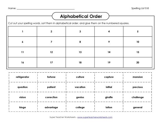 Alphabetical Order - Cut & Glue ABC Order (E-8) (Printable PDF Worksheet)