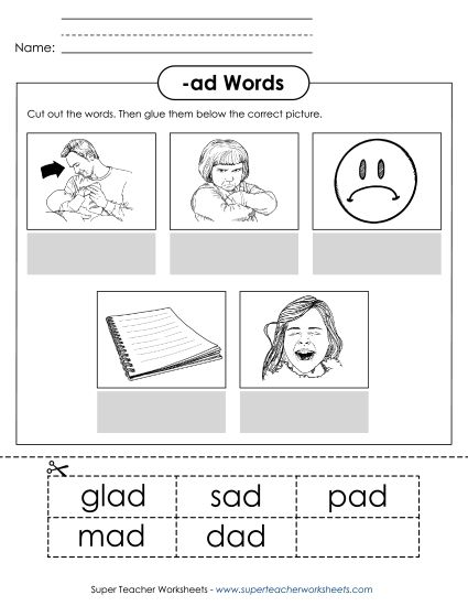 Worksheets - Cut and Glue (-ad) (Printable PDF Worksheet)