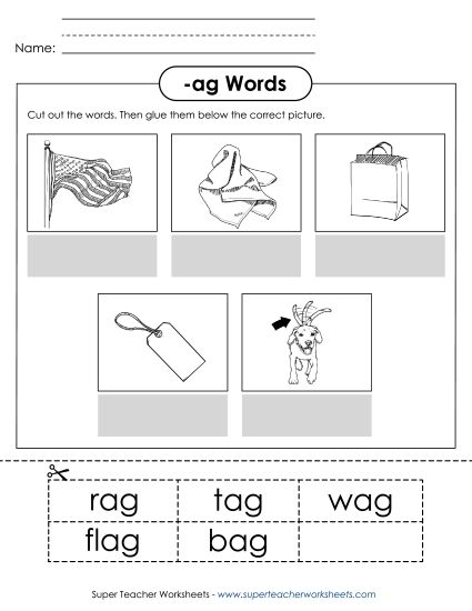Worksheets - Cut and Glue (-ag) (Printable PDF Worksheet)