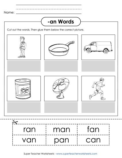 Worksheets - Cut and Glue (-an) (Printable PDF Worksheet)