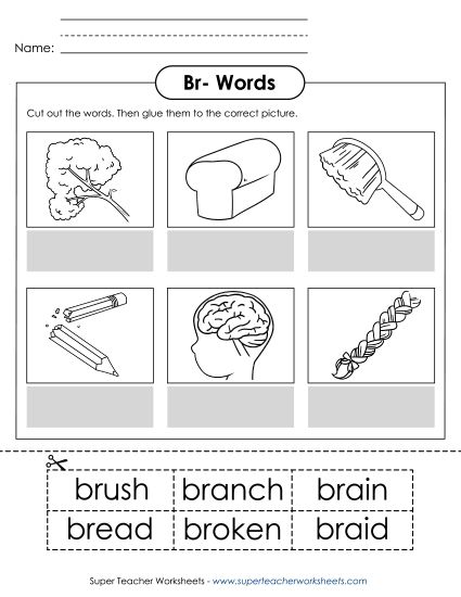 Cut and Glue Activities - Cut-and-Glue (Br- Words) (Printable PDF Worksheet)