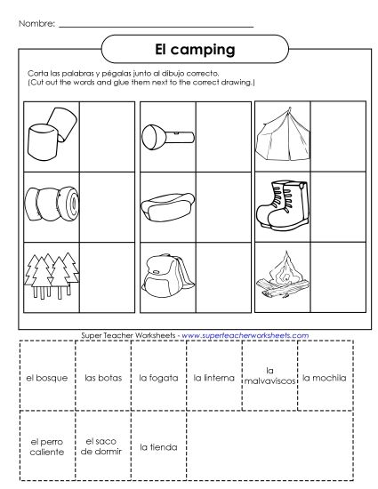 Camping (El camping) - Cut-and-Glue: Camping (Printable PDF Worksheet)