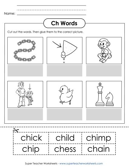 Cut and Glue Activities - Cut-and-Glue (Ch Words) (Printable PDF Worksheet)