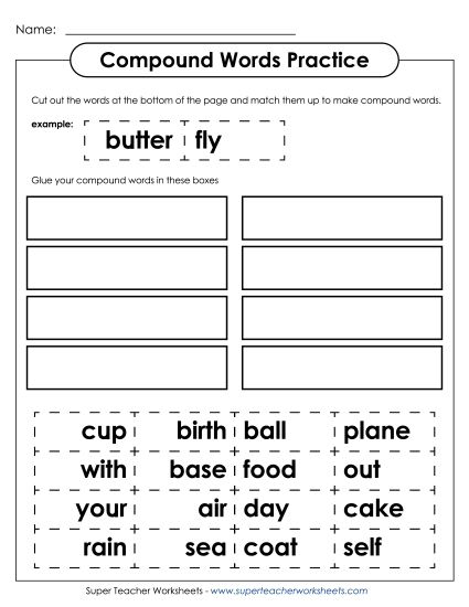 Intermediate - Cut & Glue Compound Words Activity (Printable PDF Worksheet)