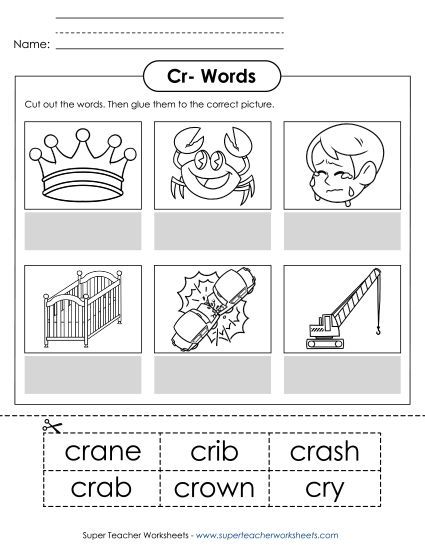 Cut and Glue Activities - Cut and Glue (Cr- Words)  (Printable PDF Worksheet)