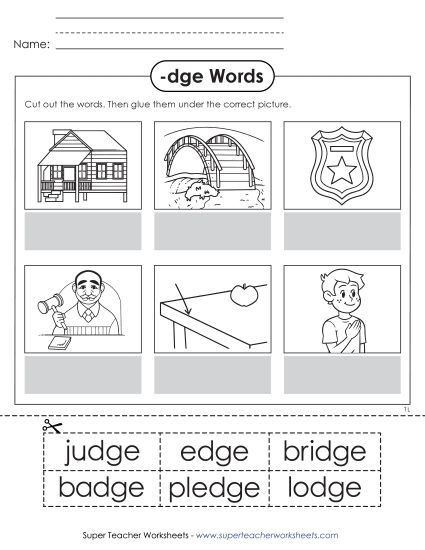 Cut-and-Glue Activities - Cut and Glue (-dge Words)  (Printable PDF Worksheet)