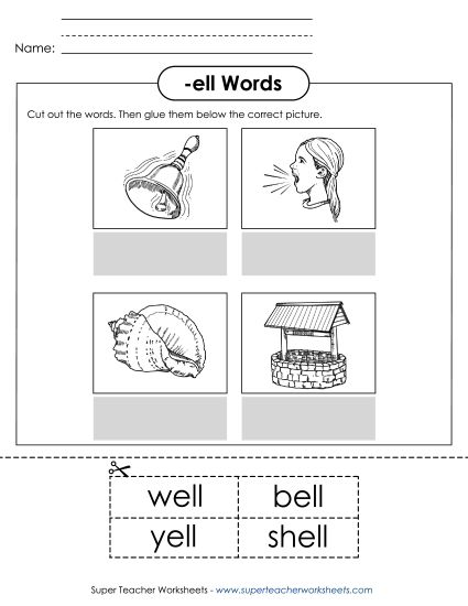 Worksheets - Cut and Glue (-ell) (Printable PDF Worksheet)