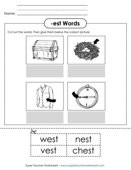 Worksheets - Cut and Glue (-est) (Printable PDF Worksheet)