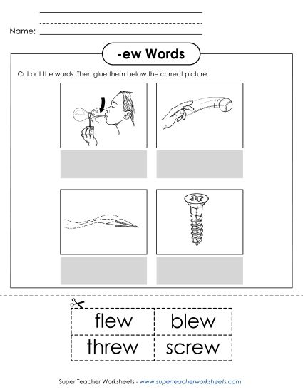 Worksheets - Cut and Glue (-ew) (Printable PDF Worksheet)