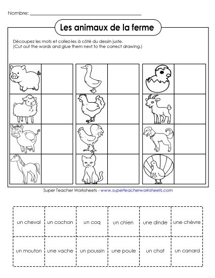 Farm Animals (Les animaux de la ferme) - Cut-and-Glue: Farm Animals (Printable PDF Worksheet)