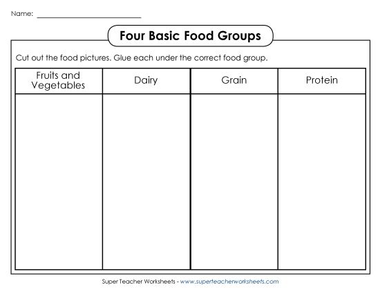 Food Groups - Cut-and-Glue: Food Groups (Printable PDF Worksheet)