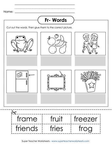 Cut and Glue Activities - Cut and Glue (Fr- Words) (Printable PDF Worksheet)