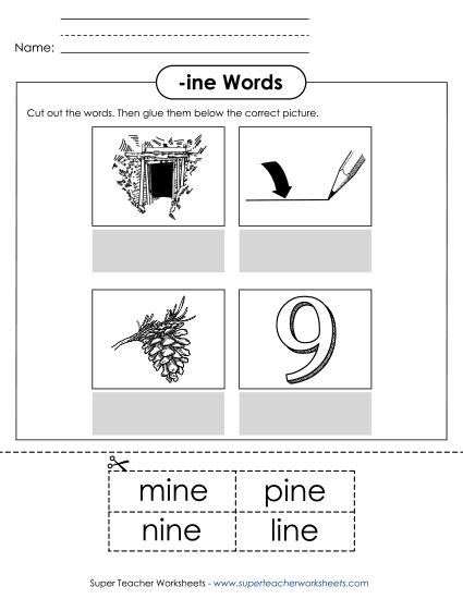 Worksheets - Cut and Glue (-ine) (Printable PDF Worksheet)