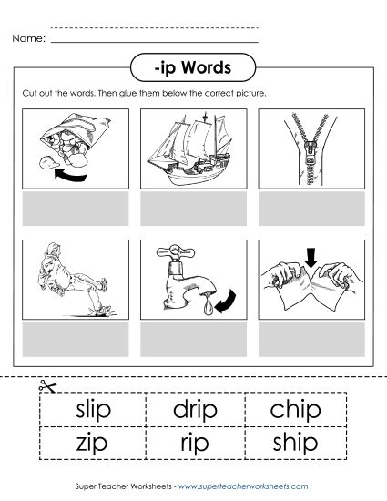 Worksheets - Cut and Glue (-ip) (Printable PDF Worksheet)