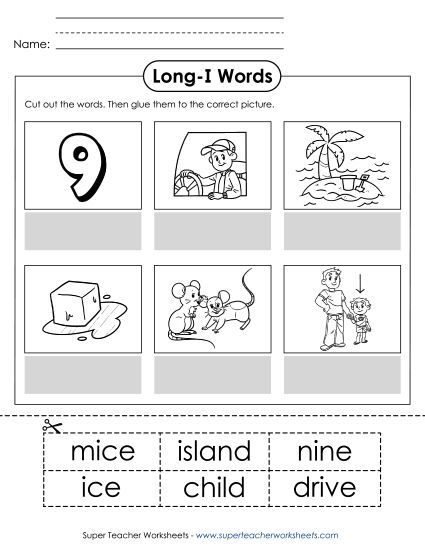Cut & Glue Activities - Cut-and-Glue (Long I Words) (Printable PDF Worksheet)