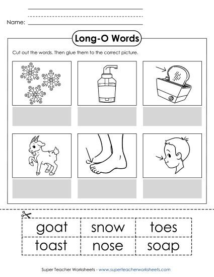 Cut and Glue Activities - Cut-and-Glue (Long O Words) (Printable PDF Worksheet)