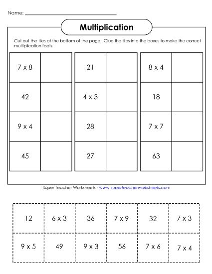 Worksheets and Games - Cut-and-Glue Multiplication (Printable PDF Worksheet)