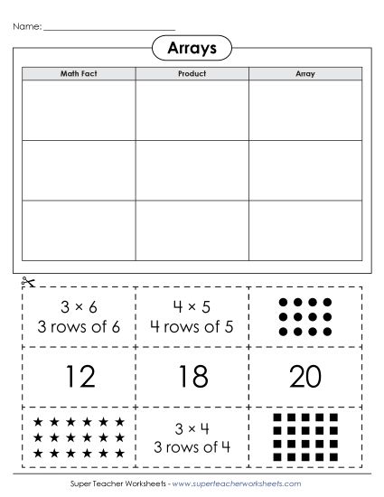Multiplication Arrays - Cut-and-Glue Multiplication Array Table  (Printable PDF Worksheet)