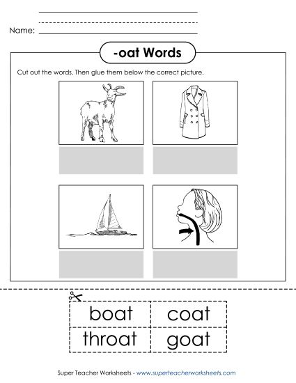 Worksheets - Cut and Glue (-oat) (Printable PDF Worksheet)