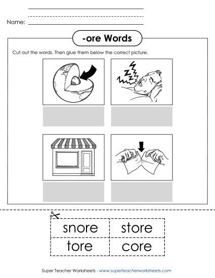Worksheets - Cut and Glue (-ore) (Printable PDF Worksheet)